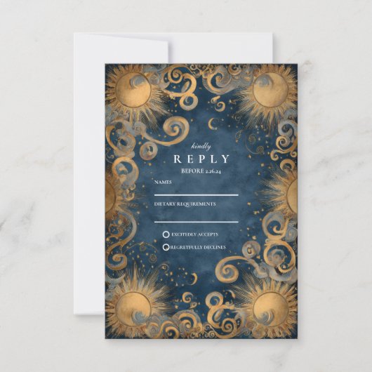 Midnight Sun Celestial Wedding RSVP Kaartje (Voorkant)