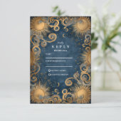 Midnight Sun Celestial Wedding RSVP Kaartje (Staand voorkant)