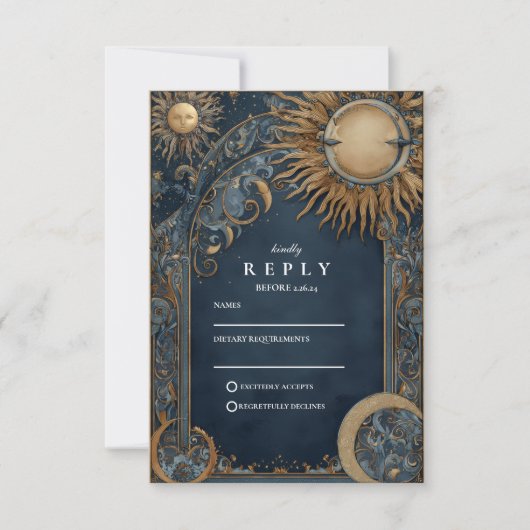 Midnight Sun Celestial Wedding RSVP Kaartje (Voorkant)