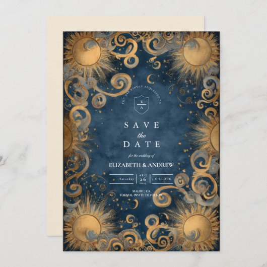 Midnight Sun Celestial Wedding Save The Date (Voorkant / Achterkant)