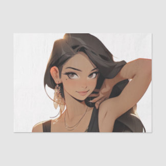 Midnight Temptation: Sultry Anime Woman in Black D Tissuepapier