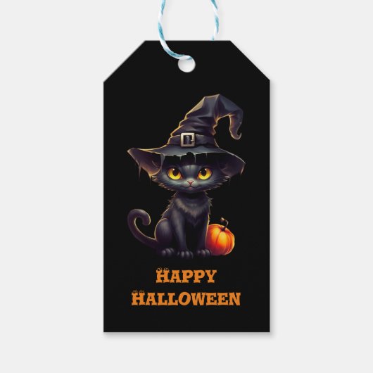 Midnight The Witchy Black Cat Halloween Cadeaulabel (Voorkant)