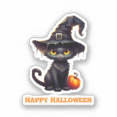 Midnight The Witchy Black Cat Halloween Sticker (Voorkant)