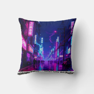Midnight Tokyo — Neon Cyberpunk Throw Pillow Kussen