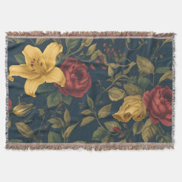 Midnight Victorian Floral – Yellow Lilies & Roses  Deken