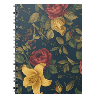 Midnight Victorian Floral – Yellow Lilies & Roses Notitieboek