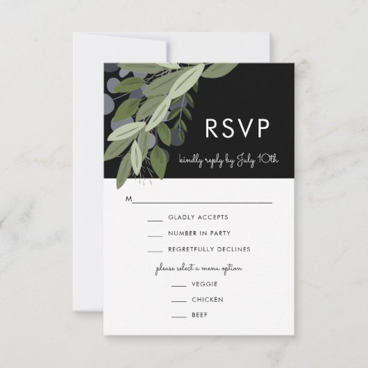 Midnight Wedding Springs, RSVP Menu Kaart (Voorkant)