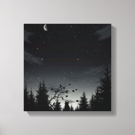 Midnight Whispers: Cat Under the Stars Canvas Afdruk