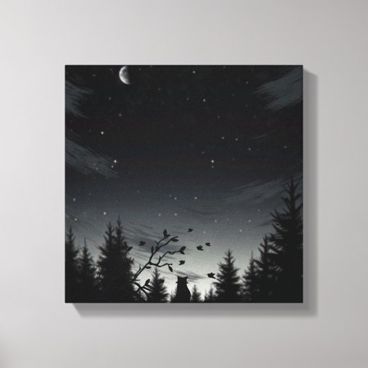 Midnight Whispers: Cat Under the Stars Canvas Afdruk (Voorkant)