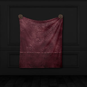 Midnight Wine Romance Dark Satiny Grunge Damask Fleece Deken