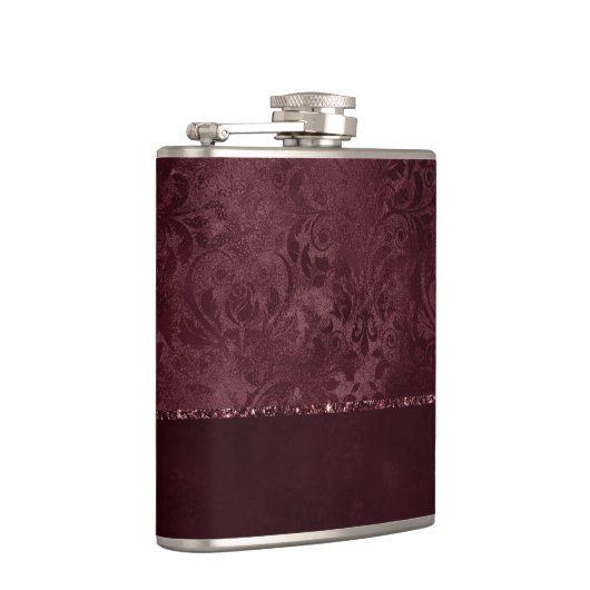 Midnight Wine Romance | Dark Satiny Grunge Damask Heupfles (Rechts)