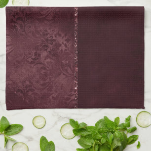 Midnight Wine Romance Dark Satiny Grunge Damask Theedoek