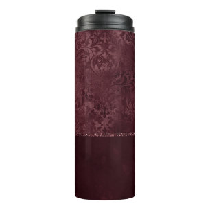 Midnight Wine Romance   Dark Satiny Grunge Damask Thermosbeker