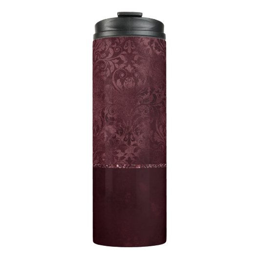 Midnight Wine Romance | Dark Satiny Grunge Damask Thermosbeker (Voorkant)