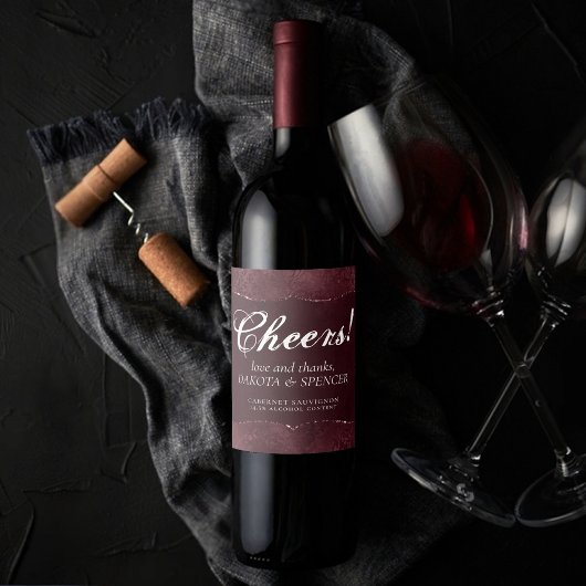 Midnight Wine Romance | Satiny Grunge Damask Favor Wijn Etiket