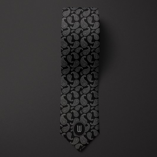 Midnight zwart monochroom Paisley Stropdas