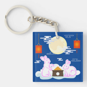 Midsfeest Maan Konijn Maancake Wolken Sleutelhanger