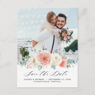 Midsummer Peach Pastel Pink Floral Bewaar de datum Briefkaart