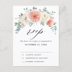 Midsummer Peach Pastel Roze Bloemen Huwelijk RSVP Briefkaart