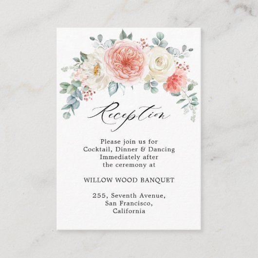 Midsummer Peach Pastel Roze bruiloft receptie Informatiekaartje (Voorkant)