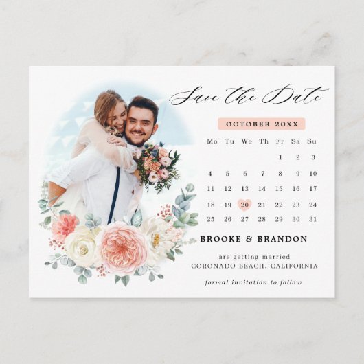 Midsummer Peach Pastel Roze kalender Bewaar de dat Briefkaart (Voorkant)