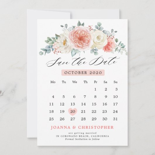 Midsummer Perzik Pastel Roze Bloemencalender Save The Date (Voorkant)