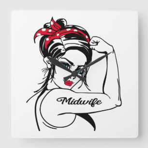 Midwife Rosie The Riveter Pin Up Vierkante Klok