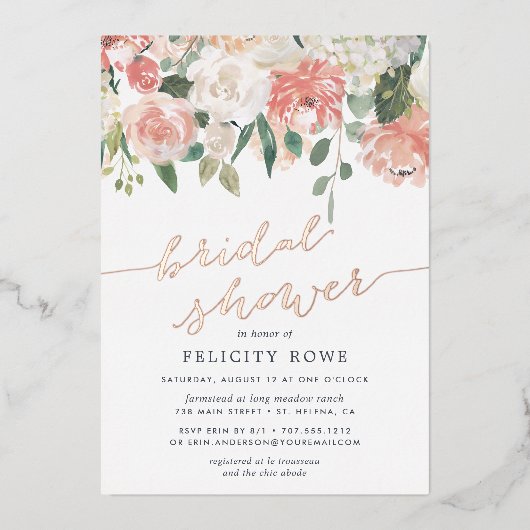 Midzomer Floral Elegant Waterverf Vrijgezellenfees Folie Uitnodiging (Voorkant)