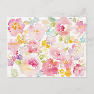 Midzomer Waterverf Roze Floral Briefkaart