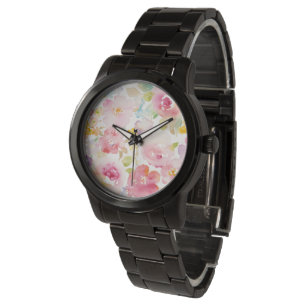 Midzomer Waterverf Roze Floral Horloge