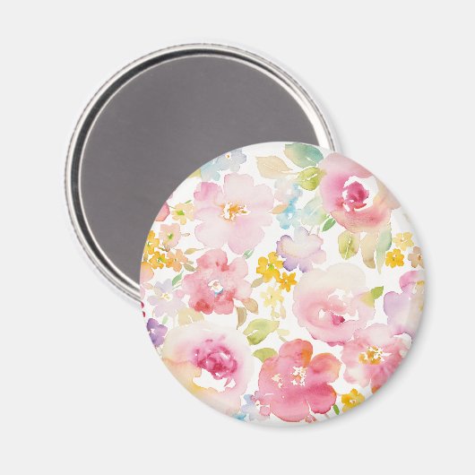Midzomer | Waterverf Roze Floral Magneet (Voorkant / Achterkant)