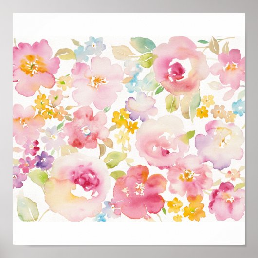 Midzomer | Waterverf Roze Floral Poster (Voorkant)