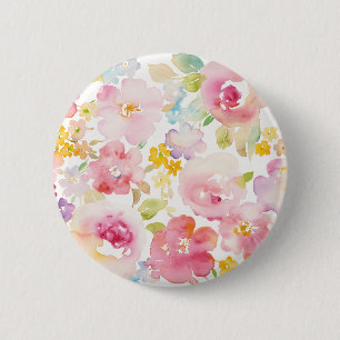 Midzomer   Waterverf Roze Floral Ronde Button 5,7 Cm