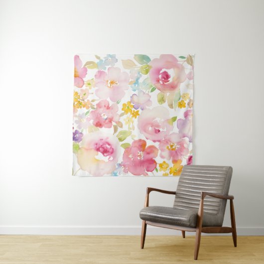 Midzomer | Waterverf Roze Floral Wandkleed (In Situ (horizontaal))