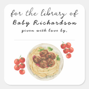 Mie-ball pasta baby shower voor de bibliotheek van vierkante sticker