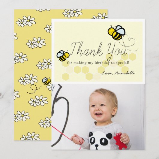 Miel Abeille Anniversaire Jaune Floral Carte de re (Devant / Derrière)