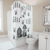 Miel abeille blanc noir rideau de douche (En situation)