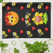 Miel abeille noir blanc serviette de cuisine décor (Plié)
