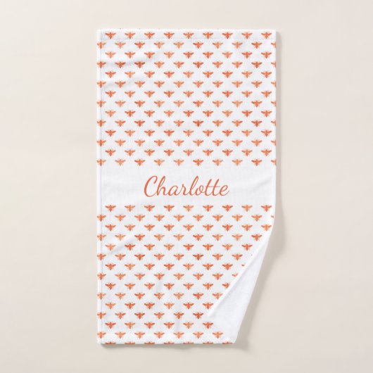 Miel abeilles rose or blanc script monogramme (Serviette à main)