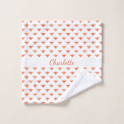 Miel abeilles rose or blanc script monogramme (Gant de toilette)