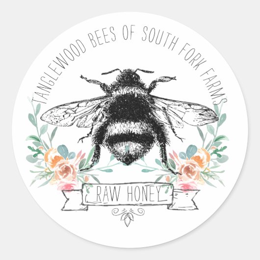Miel Bee Apiary Miel Jar Étiquette l Rose Floral (Devant)