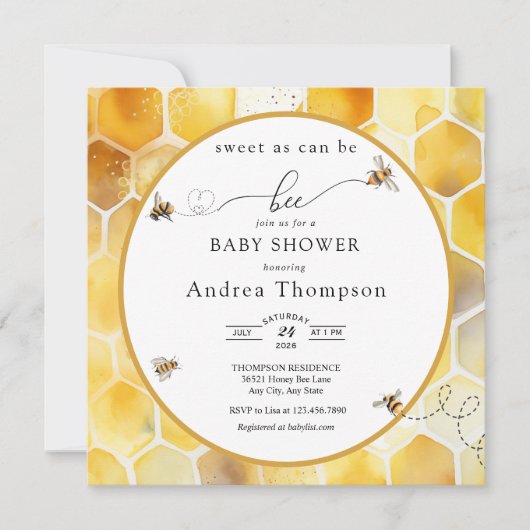 Miel Bee | Invitation Baby shower d'abeilles (Devant)