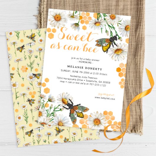 Miel Bee Sweet As Can Bee Baby shower Invitation