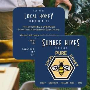 Miel Carte de visite Hexagon Honeybee sur bleu