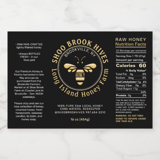 Miel étanche Bee Hex Jar Étiquette Valeur nutritiv (Étiquettes simples)