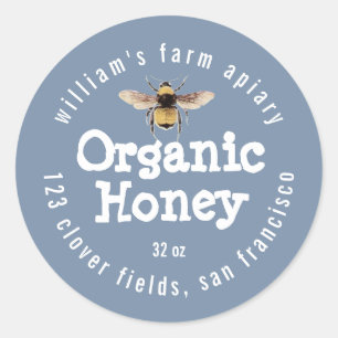 Miel Jar Étiquette Honeybee Apiary Dusty Blue
