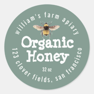 Miel Jar Étiquette Honeybee Apiary Dusty Green