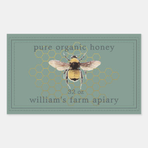 Miel Jar Étiquette Honeybee Apiary Dusty Green