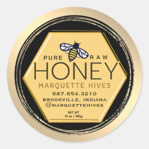 Miel jaune Hexagon Étiquette abeilles Grunge Gold 