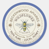 Miel jaune Miel Étiquette apiculteur Bordure bleue (Devant)